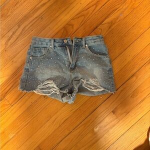 Denim Distressed Women's Shorts with Rhinestones
